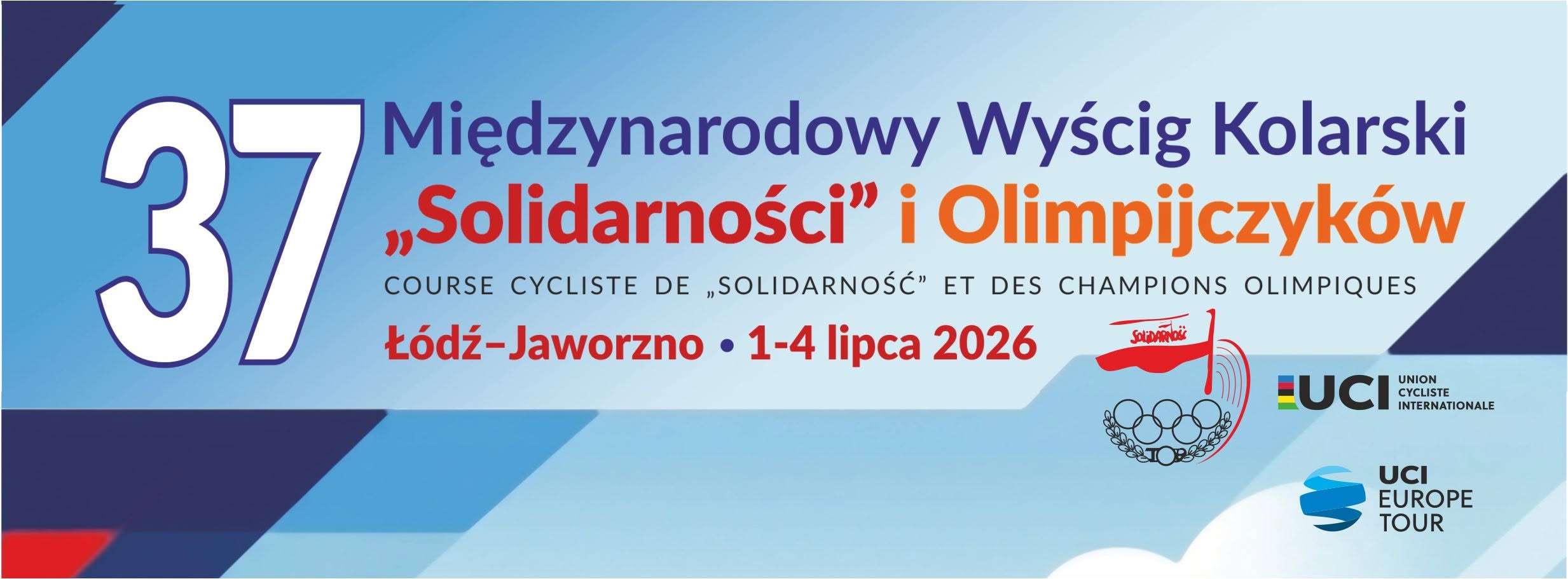 Logo z napisem: 37. Międzynarodowy Wyścig Kolarski „Solidarności” i Olimpijczyków, Łódź – Jaworzno, 1 - 4 lipca 2026.