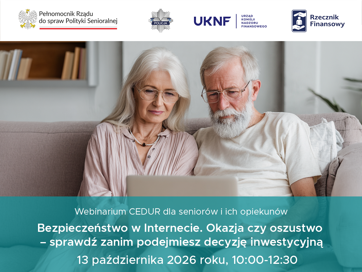Grafika - Urząd KNF - webinarium CEDUR dla seniorów i ich opiekunów - 13 października 2026 roku