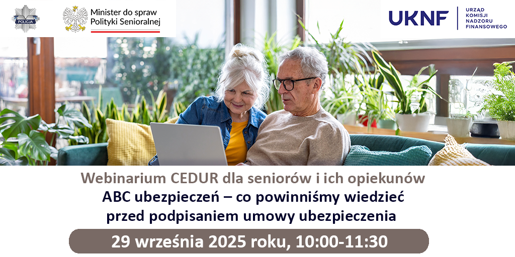 Grafika - Urząd KNF - webinarium CEDUR dla seniorów i ich opiekunów - 17 września 2025 roku